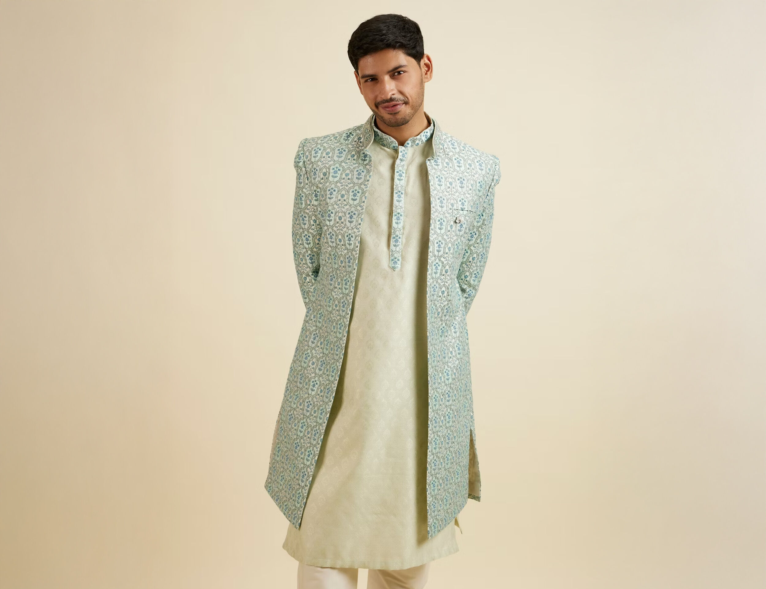 Man wearing a modern style sherwani for a wedding